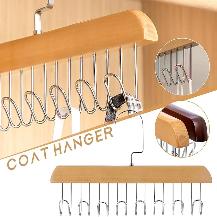 8-Hook Wooden Hanger with 360° Rotating