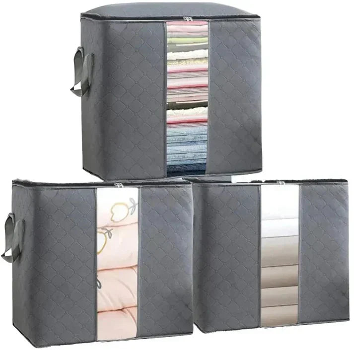 ( Pack OF 4) Grey Bamboo Storage Bag